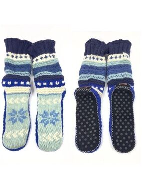 Tibetan Socks Large Hand Knit Wool Fleece Lined Long Slippers Fair Isle Nordic